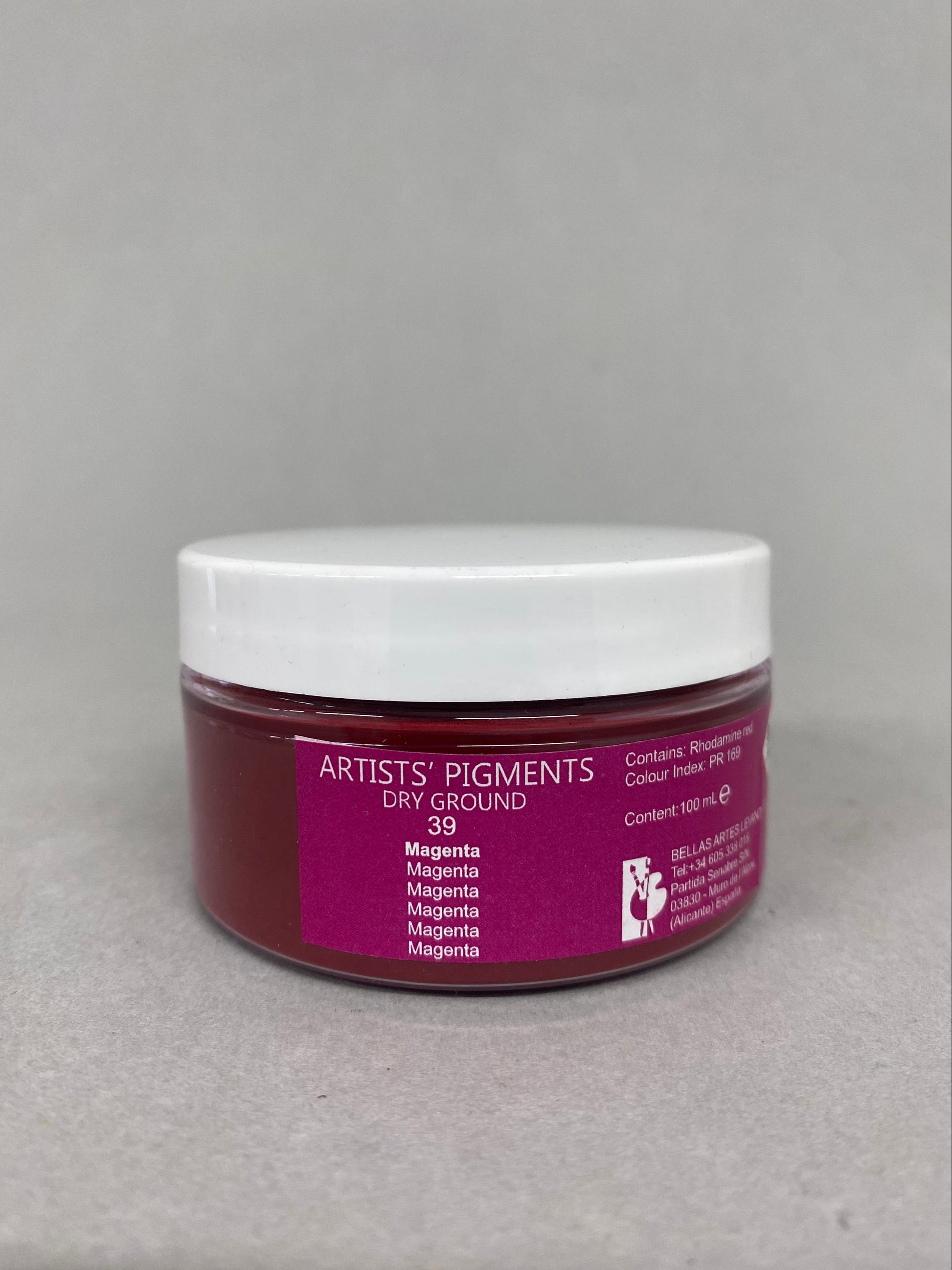 Jar of 'Artists Pigments Dry Ground' on a gray background